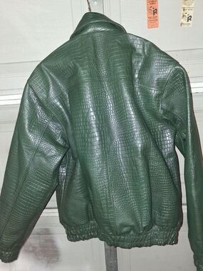Dark Green Croc-Embossed Bomber Jacket